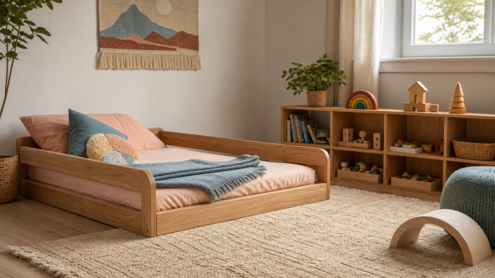Chambre Montessori avec lit bas inspiré IKEA
